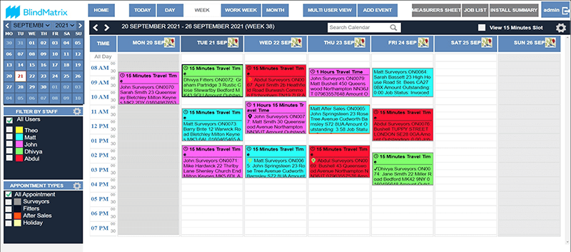 Survey & Fitters Calendar